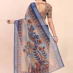 all about you Ethnic Motifs Printed Striped Border Cotton Saree With Blouse Piece image 4