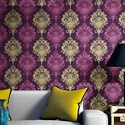 INDIAN ROYALS Purple & Cream Printed Damask Self Adhesive Home Decor Waterproof Wallpaper-picture-24