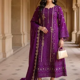 DEALBAZAARS CORPORATION WITH DB LOGO Embroidered Georgette Semi-Stitched Dress Material-image-10