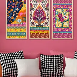 Kotart Brown & Pink 3 Pieces Floral and Botanical Wooden Wall Paintings image 2