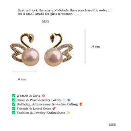 M55 Gold-Plated Zircon Studded & Pearls Contemporary Shaped Swan Studs image 4
