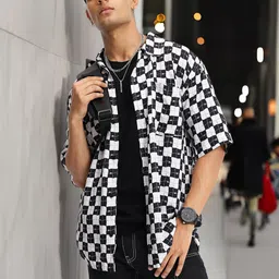 Kook N Keech Monochrome Checkerboard Oversized Casual Shirt-picture-37