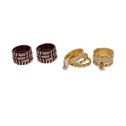 Somil Combo Of 2 Set maroon , yellow glass bangles-picture-29