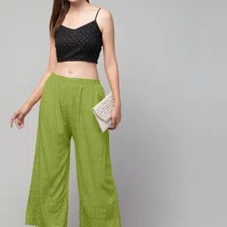 fambee Women Relaxed Light Green Viscose Rayon Trousers image 5