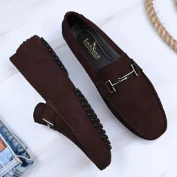 louis stitch Brown Suede Leather Casual Loafers for Men (ITSUD) Size 8 Loafers For Men image 2