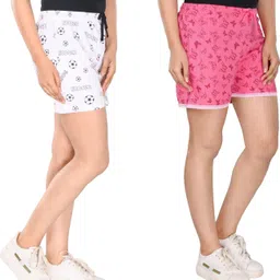 styleaone Pack of 2 Printed Women White, Pink Regular Shorts image 3