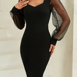 Women Bodycon Black Midi/Calf Length Dress-image-29