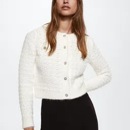 MANGO Women Off White Open Knit Sustainable Cardigan-picture-37
