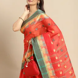DESH BIDESH Red Woven Design Pure Cotton Taant Saree-image-5