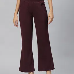RIVI Women Maroon Relaxed Flared Easy Wash Trousers-image-6