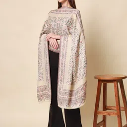Pashmoda Women White Woven Design Kaani Woolen Shawl-picture-24
