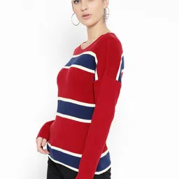 U.S. Polo Assn. Women Red & Navy Blue Striped Sweater image 3