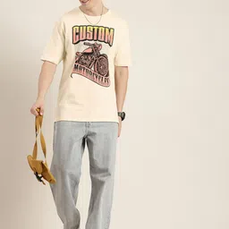 HERE&NOW Pure Cotton Graphic Printed Drop-Shoulder Sleeves T-shirt image 5