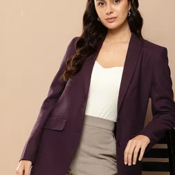 her by invictus Textured Single-Breasted Shawl Collar Smart Casual Blazers-picture-11