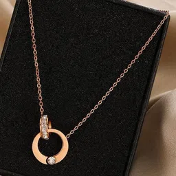 MYKI Rose Gold-Plated CZ-Studded Pendant With Chain image 3