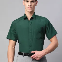 English Navy Men Green Polyester Slim Fit Solid Formal Shirt-picture-16