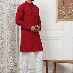 Anouk Men Ethnic Motifs Embroidered Regular Sequinned Kurta with Pyjamas image 4