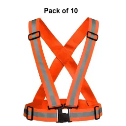 Rahul Professionals Cross Belt Reflective Jacket High Visibility Adjustable Silver Reflective Stripe Color Orange Free Size (Pack of 10) image 2