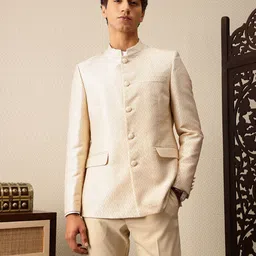House of Pataudi Self Design Textured Jashn Bandhgala Blazer image 5