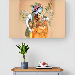 Tushaco Handicrafts Beige & Blue Radha Krishna Canvas Wall Art-picture-28