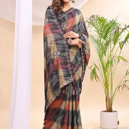 Leelavati Women Abstract Printed Pure Chiffon Beads and Stones Saree image 5