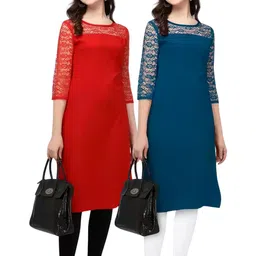 HEMANG FASHION Women Pack of 2 Russel Net Bell Sleeve Kurtas-image-1