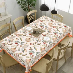 Clasiko Beige Floral Cotton 8-Seater Table Cover-image-25