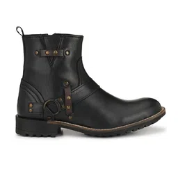 Delize Men Black Solid Synthetic Leather Mid-Top Flat Boots image 3