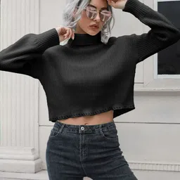 Oh Rare Women Turtle Neck Ribbed Crop Pullover-image-54