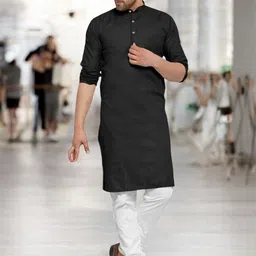 ANUJ FASHION Men Black Solid Cotton Mandarin Collar Ethnic Long Sleeves Straight Kurtas-picture-20
