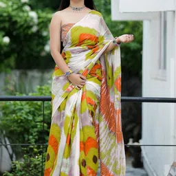 KALINI Tie and Dye Silk Cotton Block Print Saree-image-66