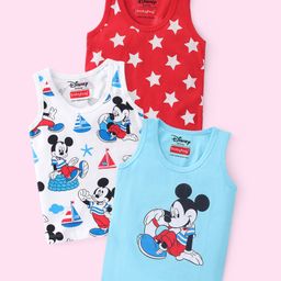 Babyhug Disney 100% Cotton Knit Sleeveless Star & Mickey Mouse Print Sando Pack of 3 - Multicolour-picture-13