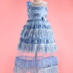 Enfance Sleeveless Floral Applique Sequin Embellished Layered Gown - Blue-picture-17