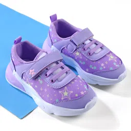 Cute Walk by Babyhug Velcro Closure Sneaker Shoes With Star Print - Purple image 1