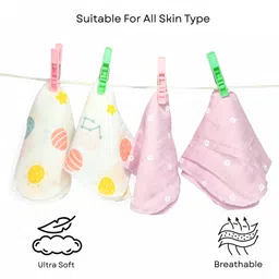 VOIDROP Highly Absorbent Bamboo Muslin Soft Touch Baby Washcloth Set 4 Pack (Moon & Star Print-Pink)-picture-13