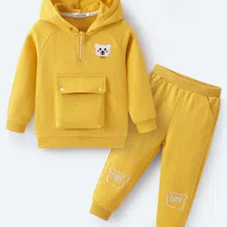 Mark & Mia Cotton Full Sleeves Winter Wear With Hooded T-Shirt & Joggers Set With Bear Embroidery & Pocket - Yellow-picture-20