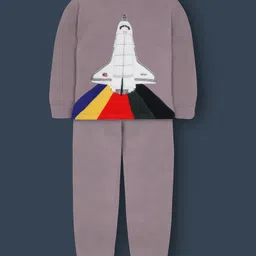 Cherry Crumble By Nitt Hyman Knit Full Sleeves Space Shuttle Patch Detailed Winter Night Suit Set - Grey-picture-13