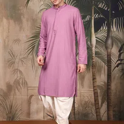 Sangria Men Pink Cotton Chikankari Kurta Designed With Intricate Detailing image 4
