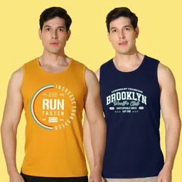 WOOSTRO Men Pack of 2 Typography Printed Round Neck Cotton Slim Fit Sports T-shirts image 3