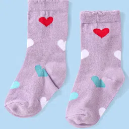 Cute Walk by Babyhug Knitted Anti-Bacterial Ankle Length Socks With Heart Design Pack of 3 - Lilac White & Peach image 2