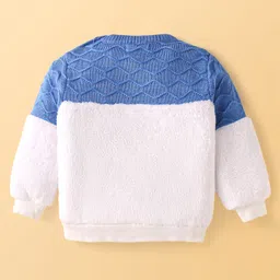 Babyoye Knit Full Sleeves Sweater with Kangaroo Pockets - Blue & White image 2