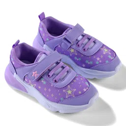 Cute Walk by Babyhug Velcro Closure Sneaker Shoes With Star Print - Purple image 2