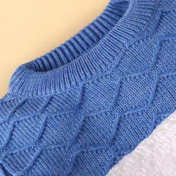 Babyoye Knit Full Sleeves Sweater with Kangaroo Pockets - Blue & White image 3