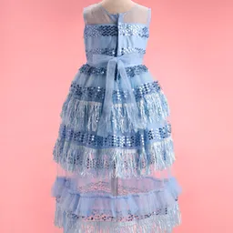 Enfance Sleeveless Floral Applique Sequin Embellished Layered Gown - Blue image 3