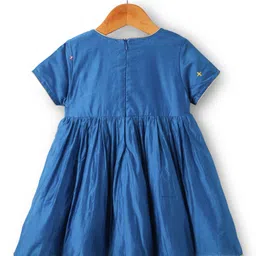 Babyhug Cotton Woven Half Sleeves Kurti Gharara Set with Dupatta & Floral Embroidery with Lace Detailing - Blue & Pink image 3