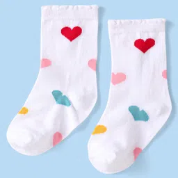 Cute Walk by Babyhug Knitted Anti-Bacterial Ankle Length Socks With Heart Design Pack of 3 - Lilac White & Peach image 4