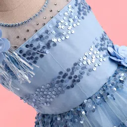 Enfance Sleeveless Floral Applique Sequin Embellished Layered Gown - Blue image 4