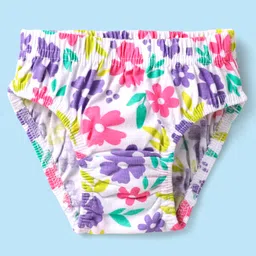 Babyhug 100% Cotton Knit Antibacterial Panties with Floral & Polka Dots Print Pack of 3 - Pink Lilac & White image 4