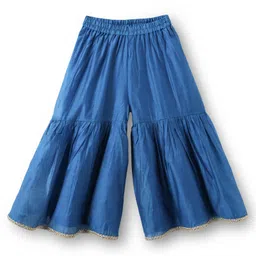 Babyhug Cotton Woven Half Sleeves Kurti Gharara Set with Dupatta & Floral Embroidery with Lace Detailing - Blue & Pink image 4