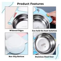 Bembika Stainless Steel Baby Feeding Set Durable, Non-Toxic, Compact Kids Crockery Set with Safety Utensils for Tiny Hands, Easy to Clean, Perfect Baby Dinner Set-(Blue Car Design with Fork & Spoon) image 4